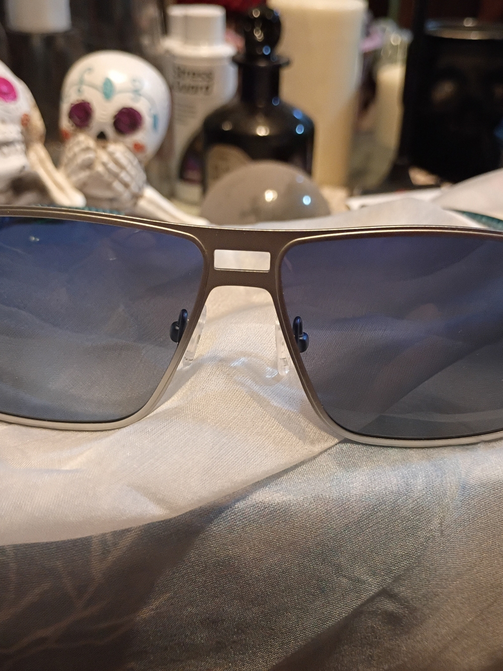 Blue Lens Rectangular Metal Sunglasses